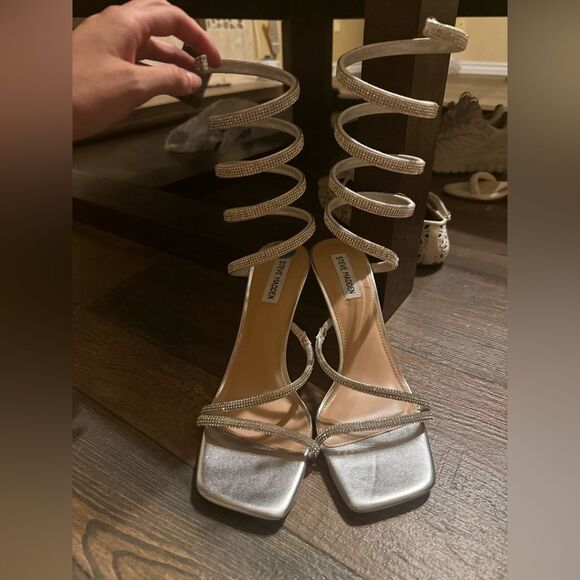 STEVE MADDEN EXOTICA SILVER STILETTO SANDAL - Picture 12 of 16